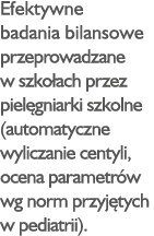Efektywne badania bilansowe przeprowadzane w szkołach przez pielęgniarki szkolne (automatyczne wyliczanie centyli, oc   