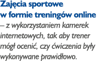 Zajęcia sportowe w formie treningów online   z wykorzystaniem kamerek internetowych, tak aby trener mógł ocenić, czy    