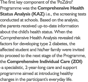 The first key component of the 'PoZdro ' Programme was the Comprehensive Health Status Analysis (KAZ) i e , the scree   