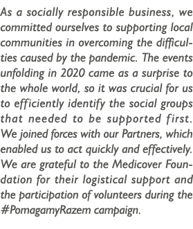 As a socially responsible business, we committed ourselves to supporting local communities in overcoming the difficul   