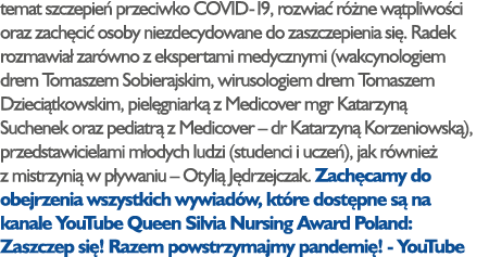 temat szczepie przeciwko COVID-19, rozwia  r  ne w tpliwo ci oraz zach ci  osoby niezdecydowane do zaszczepienia si ...