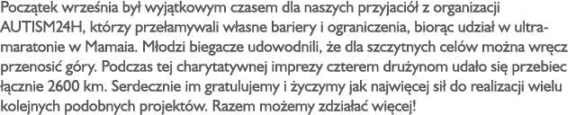 Pocz tek wrze nia by wyj tkowym czasem dla naszych przyjaci   z organizacji AUTISM24H, kt rzy prze amywali w asne ba...
