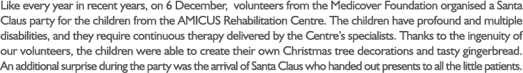 Like every year in recent years, on 6 December, volunteers from the Medicover Foundation organised a Santa Claus part...