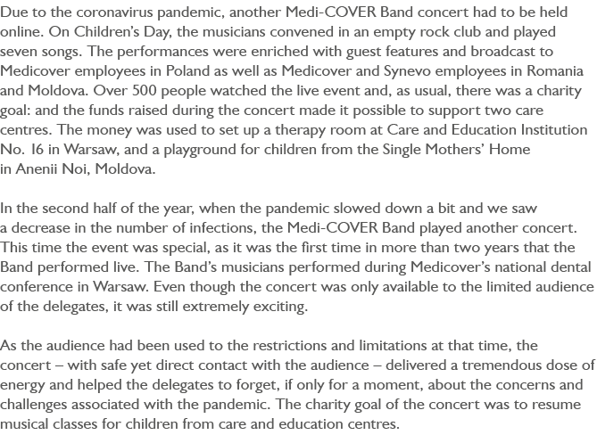 Due to the coronavirus pandemic, another Medi-COVER Band concert had to be held online. On Children’s Day, the musici...