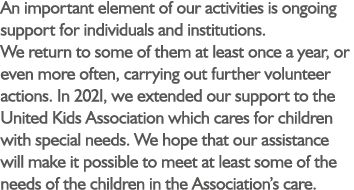 An important element of our activities is ongoing support for individuals and institutions. We return to some of them...